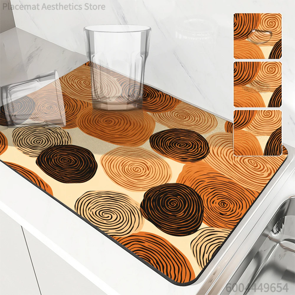 1pc Drying Mat Color Block Line Abstraction Non-Slip Absorbent Mat Tableware Kitchen Counter Drain Mats Placemats for Table