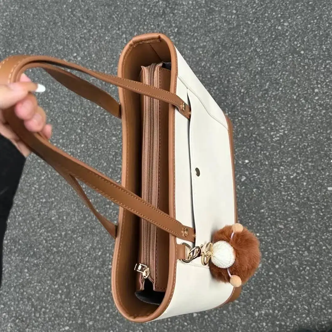 Bloom Vintage Beige Large Capacity Tote Bag Hot Girls New Travel Office Leather Casual Handbag Female Retro Shoulder Bags Y2k