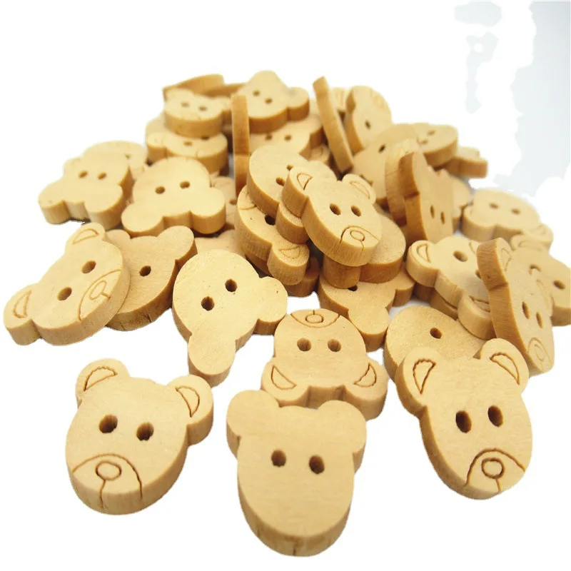 Retail 20Pcs 13x11mm Teddy Bear Charms 2 Holes Wood Sewing Buttons buttons for children 5BB5719
