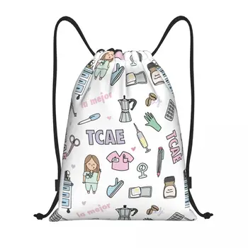 사용자 정의 Enfermera En Apuros 의사 간호사 의료 Drawstring 가방 여성 남성 경량 스포츠 체육관 보관 배낭