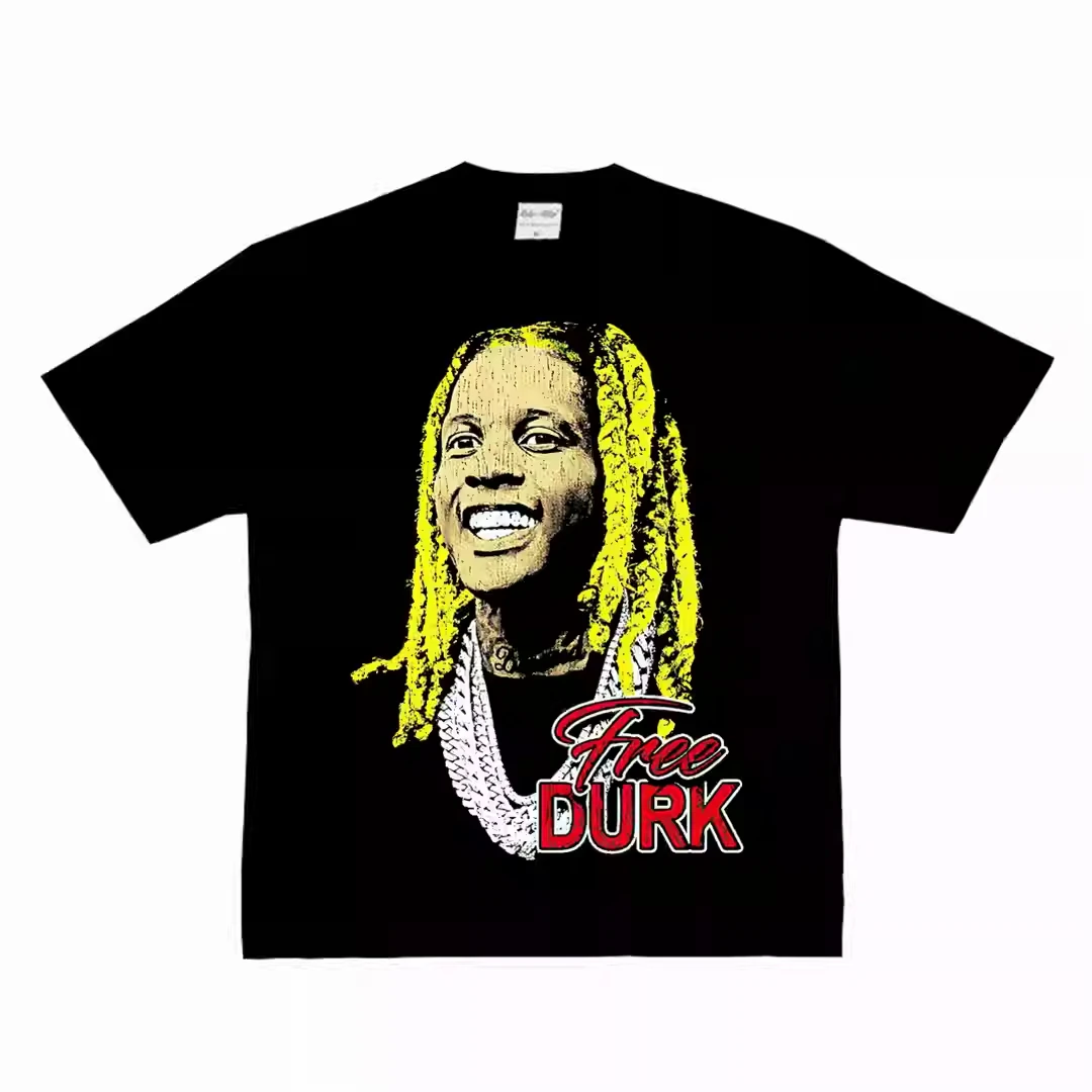 Lil Durk Free Durk Graphic T-Shirt Washed Cotton Hip Hop Support Vibe Unisex Loose Crew Neck Streetwear Summer Casual Tees