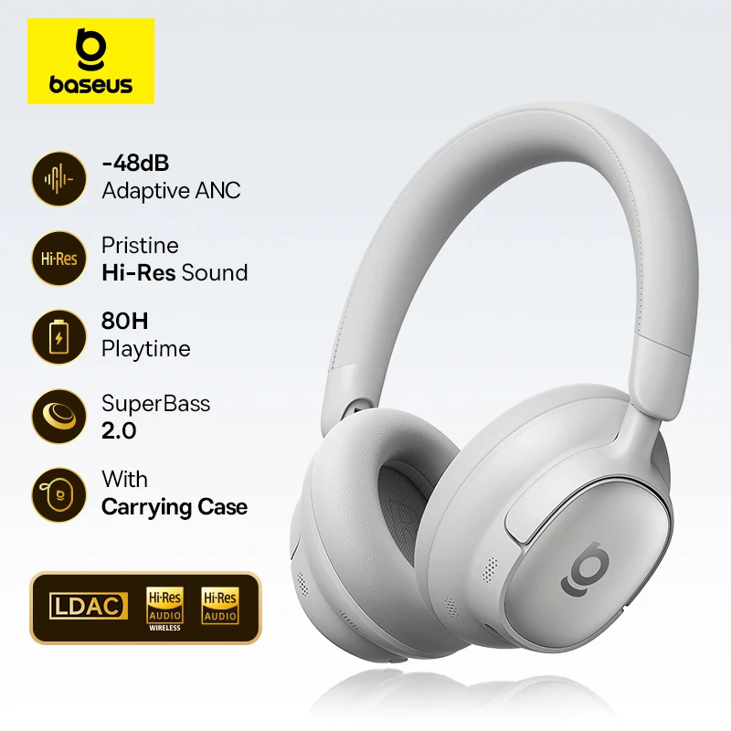 Słuchawki Bluetooth Baseus Bowie MH1 z redukcją szumów 48dB, Hi-res LDAC, słuchawki nauszne, bezprzewodowe słuchawki audio, słuchawki douszne