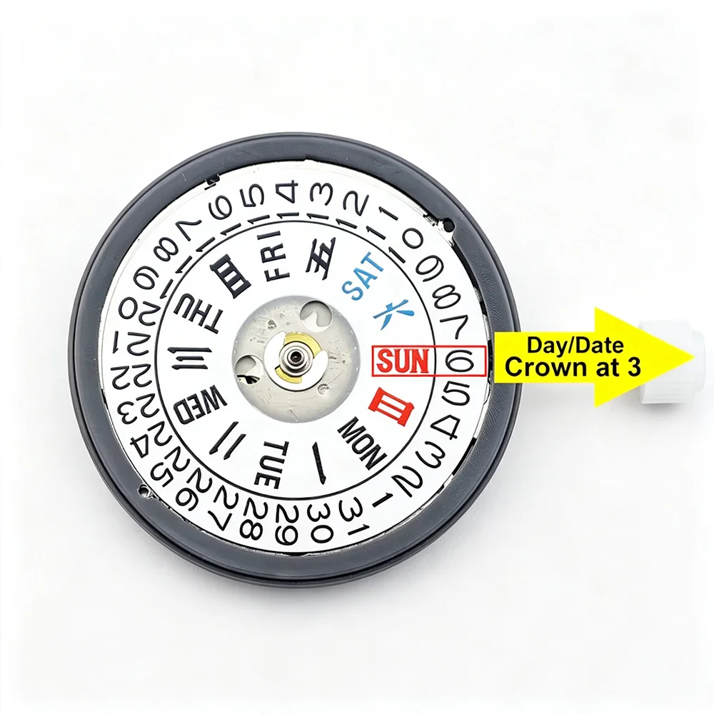 H36A Automatic Movement White Day-Date Wheel At 3.0 Crown At 3.0/3.8 O'Clock NH36 4R36A Watch Part 24 Jewels Replacement Part