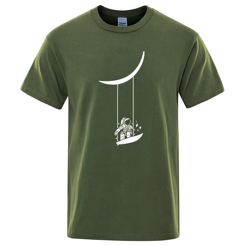 Summer Men's T-shirt Cotton Blend Short Sleeve Funny Astronaut Print Men Top Casual Loose Tee Shirts Mens O-neck Male T-shir