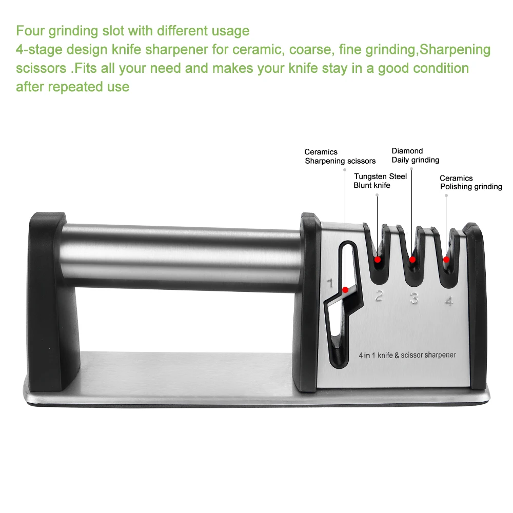 Kitchen Knife Sharpener 4 Stages 4 in 1 Diamond Coated& Fine Ceramic Rod Knife Shears and Scissors Sharpening System Tools