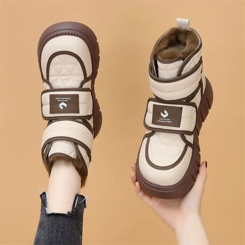 Chunky Round Toe Winter Leather Waterproof Ladies Shoes Fashion New in Booties on Promotion Novelty Padded Women's Snow Boots
