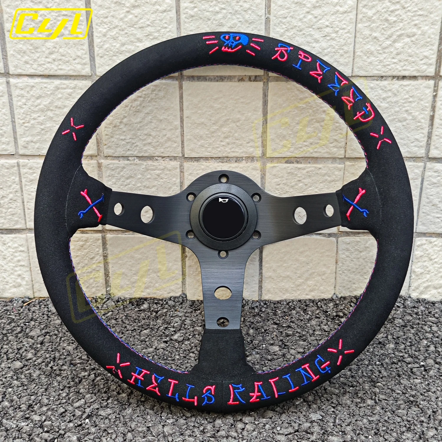 JDM Speed Замшевый руль Hells Racing Вышивка Гоночный спортивный руль для универсального