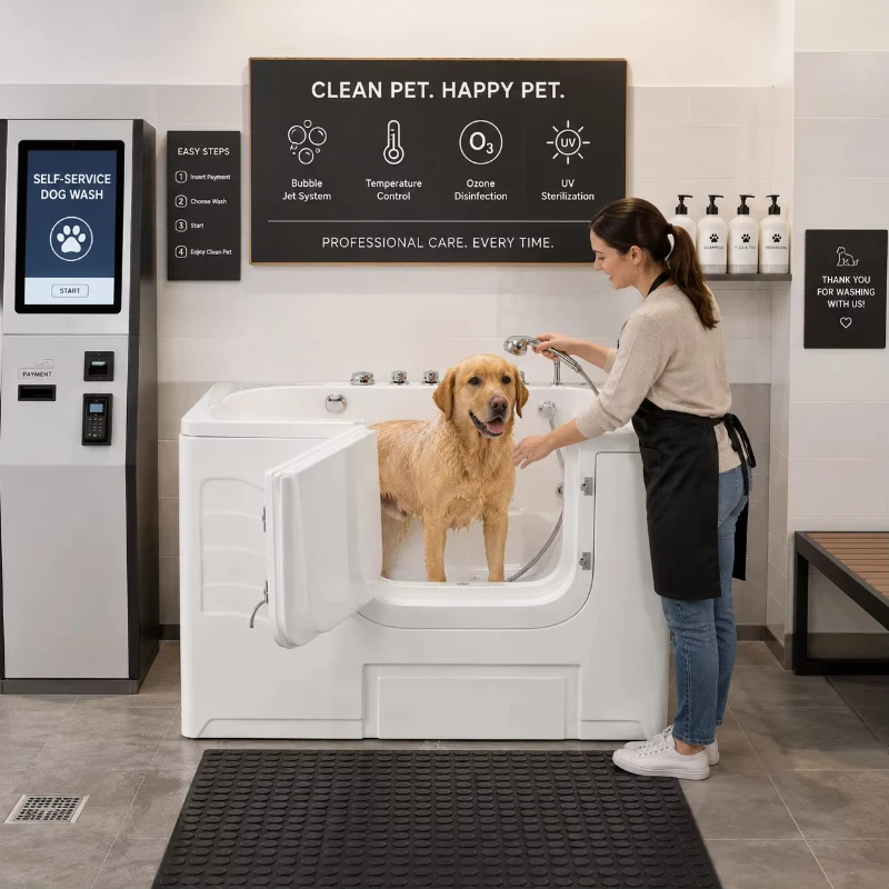 Luxury Milky Micro-Nano Bubble Boarding Exit Pet Salon Bathtub Acrylic Self Service Dog Wash Station