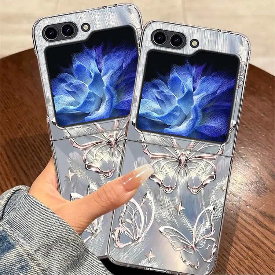 Hard Phone Cover Case for Samsung Galaxy ZFlip7 ZFlip6 ZFlip3 ZFlip5 Z Flip 7 6 5 4 3 ZFlip4 Fashionable Butterfly Pattern