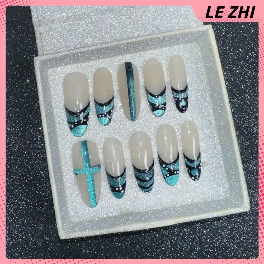 Handmade French Pink Sweet Princess Removable Nail Art Bow Diamond Saturn Cat Eye Almond Square Nail Patch Women\'s Day Gift