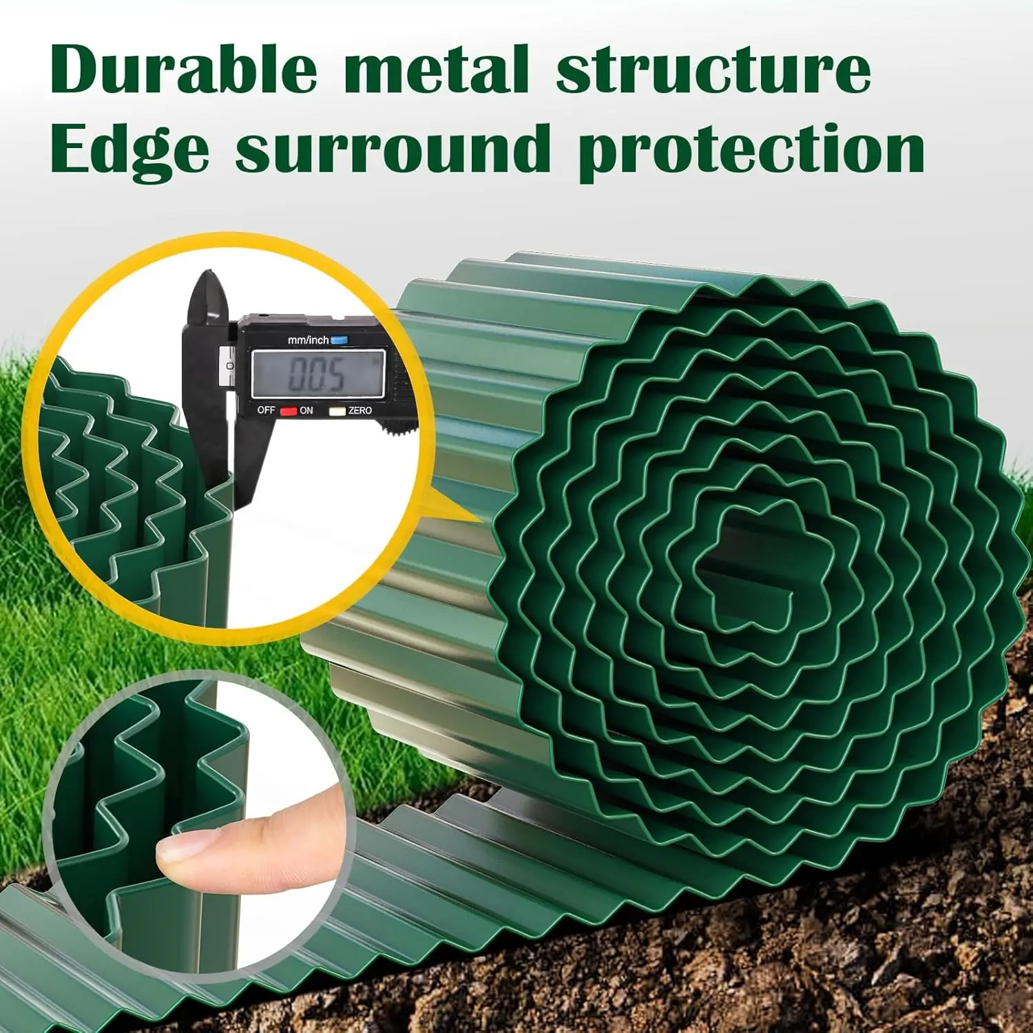 Borde de jardín corrugado de 7,87" x 30 pies, borde de paisaje para césped, macizo de flores, valla de jardín, ribete pavimentado