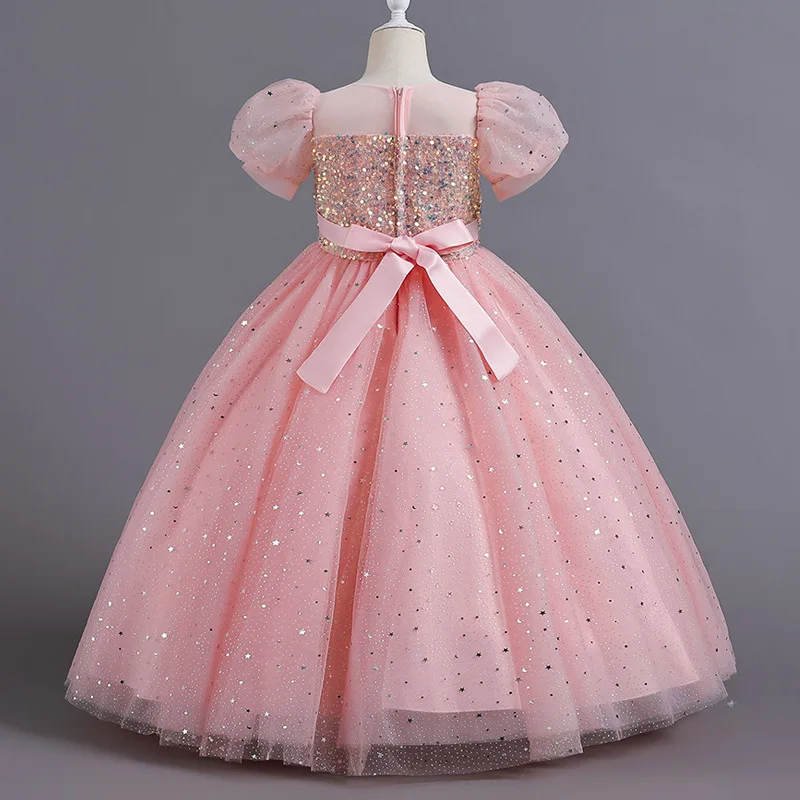 2024 new children's dress princess flower girl bubble sleeve tutu girl presenter piano dress evening dress