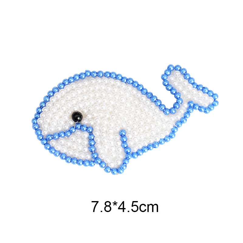 1 Piece 7.8*4.5 CM Sew on Handmade Beaded Patch Cute Dolphins Patch for Garment DIY Decoration Applique Blue