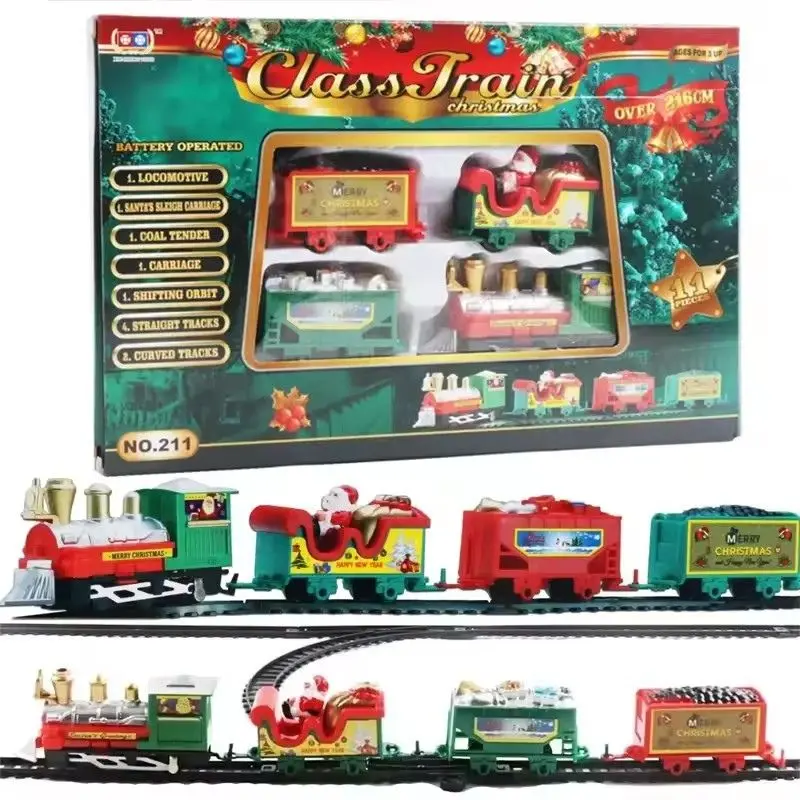 Conjunto de Trem de Natal Elétrico, Brinquedo DIY com Trilhos de Simulação, Luz e Som, Brinquedos Educativos, Presente para o Natal