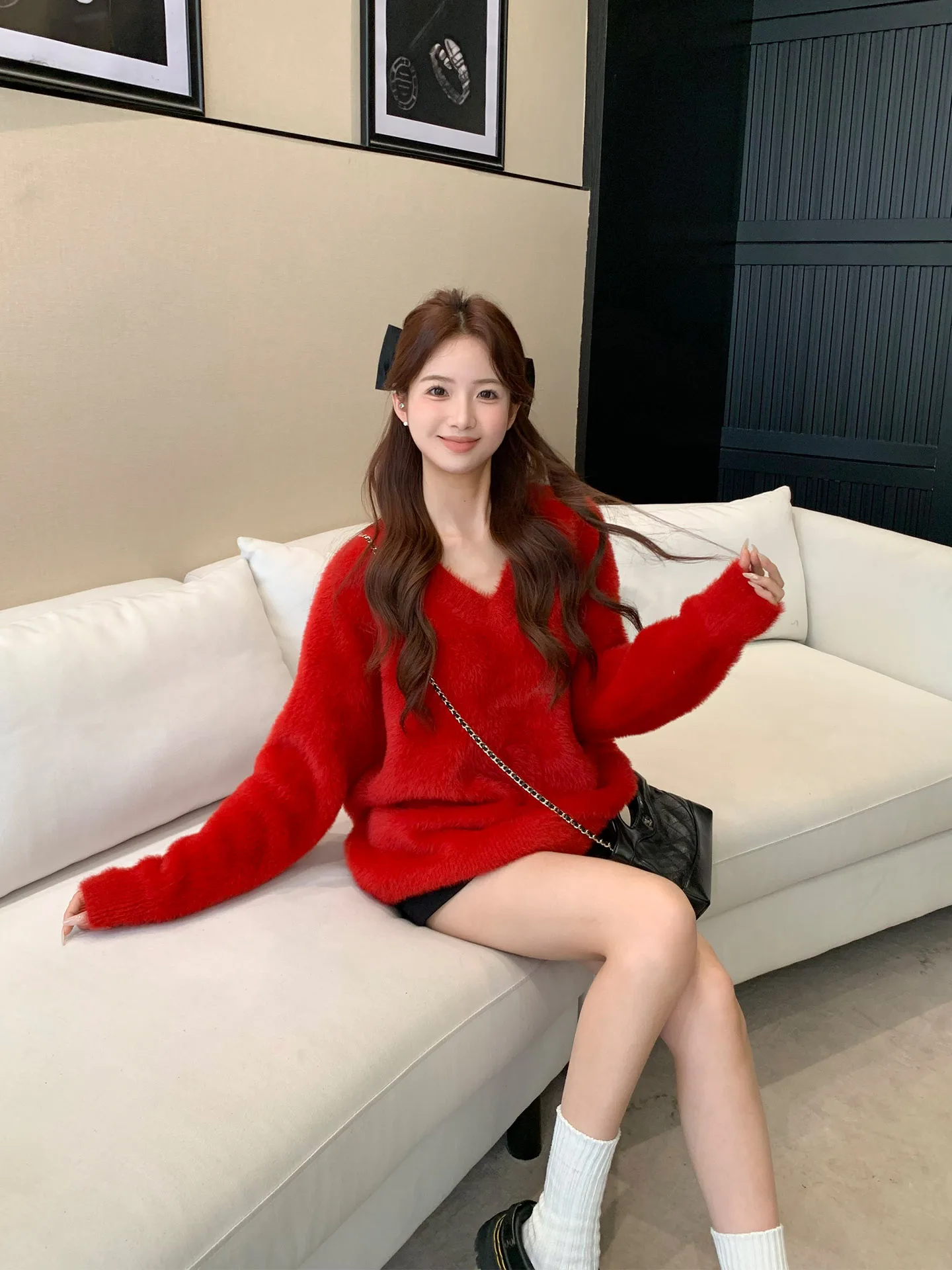 

Ограниченное по времени предложение: Новогодний свитер Red Orange Tree для женщин, зимний трикотажный джемпер с V-образным вырезом, длинными рукавами, в повседневном стиле, однотонный.