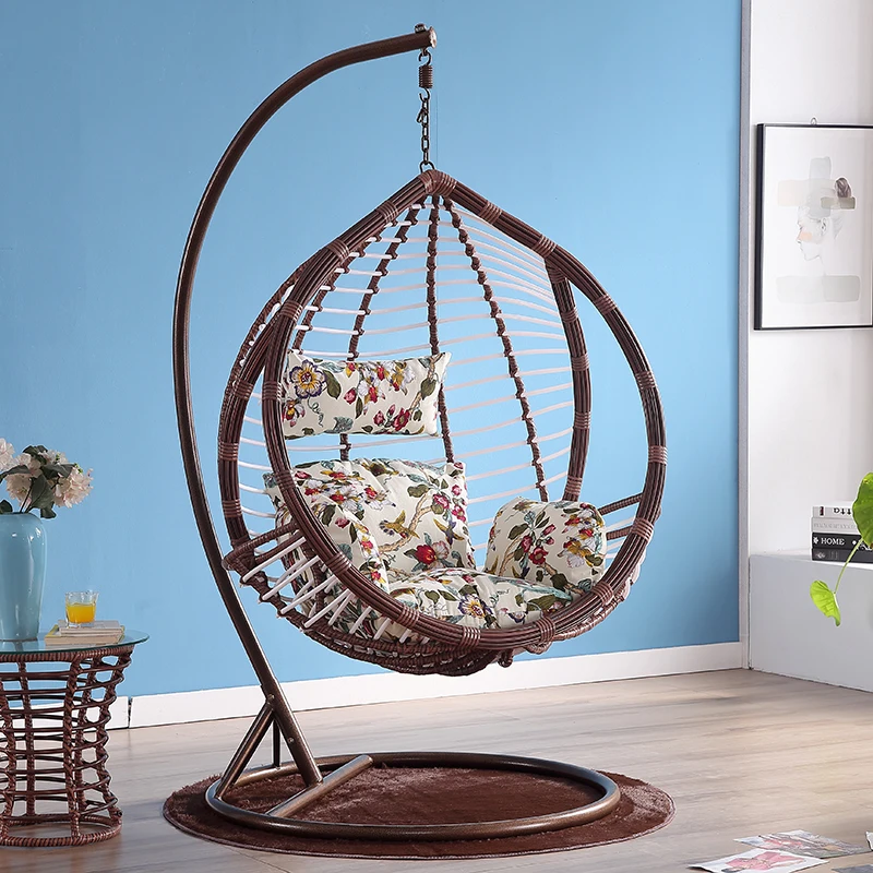 Swivel Papasan Chair 360 Degree Rattan Wicker Papasan Chair With Cushion for Patio Garden