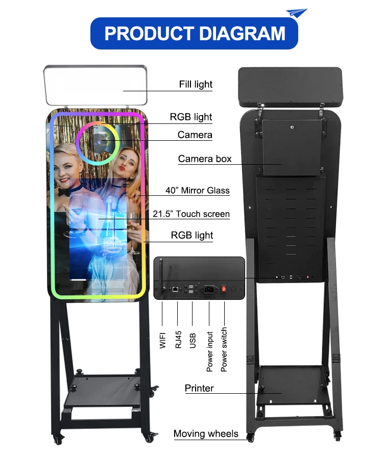 2025 Fashion Popular Floor Standing Magic Mirror Photo Booth Machine Led Frame Selfie Mirror Photobooth With Camera And Printer