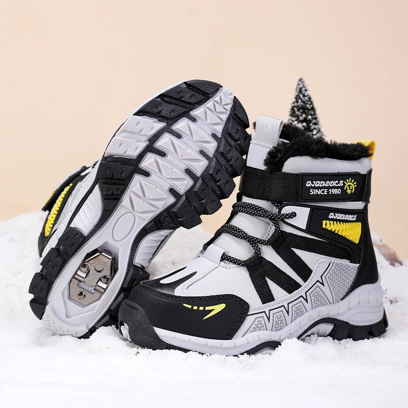 New Winter Children's Leisure Snow Boots Non-slip Claw Sports Shoes Girls Boys Plush Outdoor Warm Thick-soled Cotton Ankle Boots