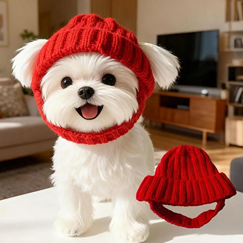 Winter-Strickmütze für Haustiere, winddicht, Ohrenschutz, weicher, dehnbarer Stoff, stilvolles, mehrfarbiges Design für Hunde und Katzen