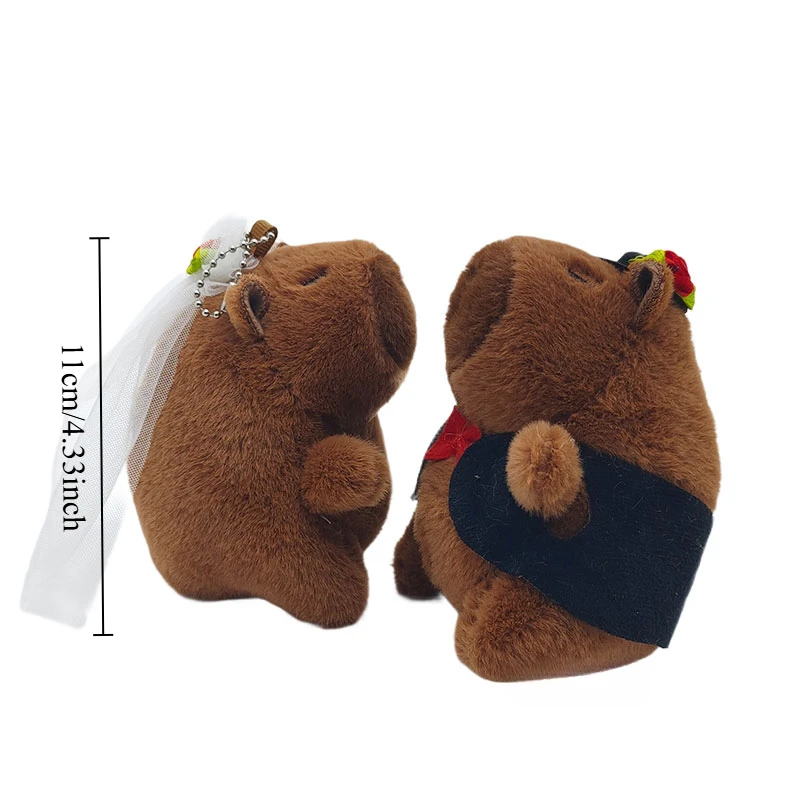 Kawaii Capybara Wedding Plush Toy Cute Cartoon Couple Keychain Bride and Groom Fluffy Doll Bag Decoration Car Key Ring Gift