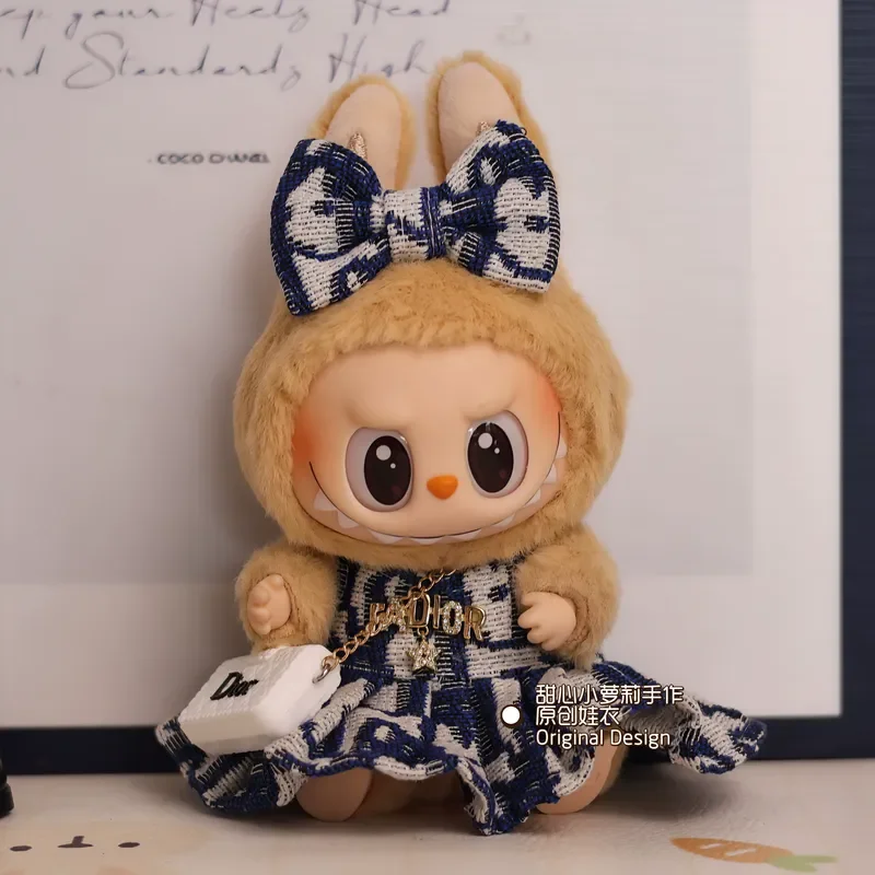 Labubu Fashion Suits Rock Anzug V1 und V2 Vinyl Design Original sitzende Party Babykleidung erzeugt luxuriöses süßes Kleid austauschbar