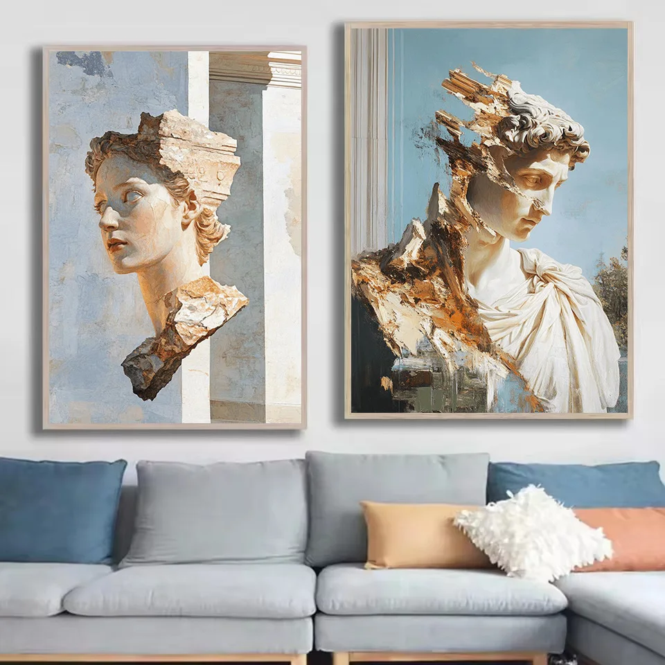 Classical Ancient Roman Sculpture Collage David Statue Historical Aesthetic Poster Canvas Painting Wall Art Pictures Home Decor