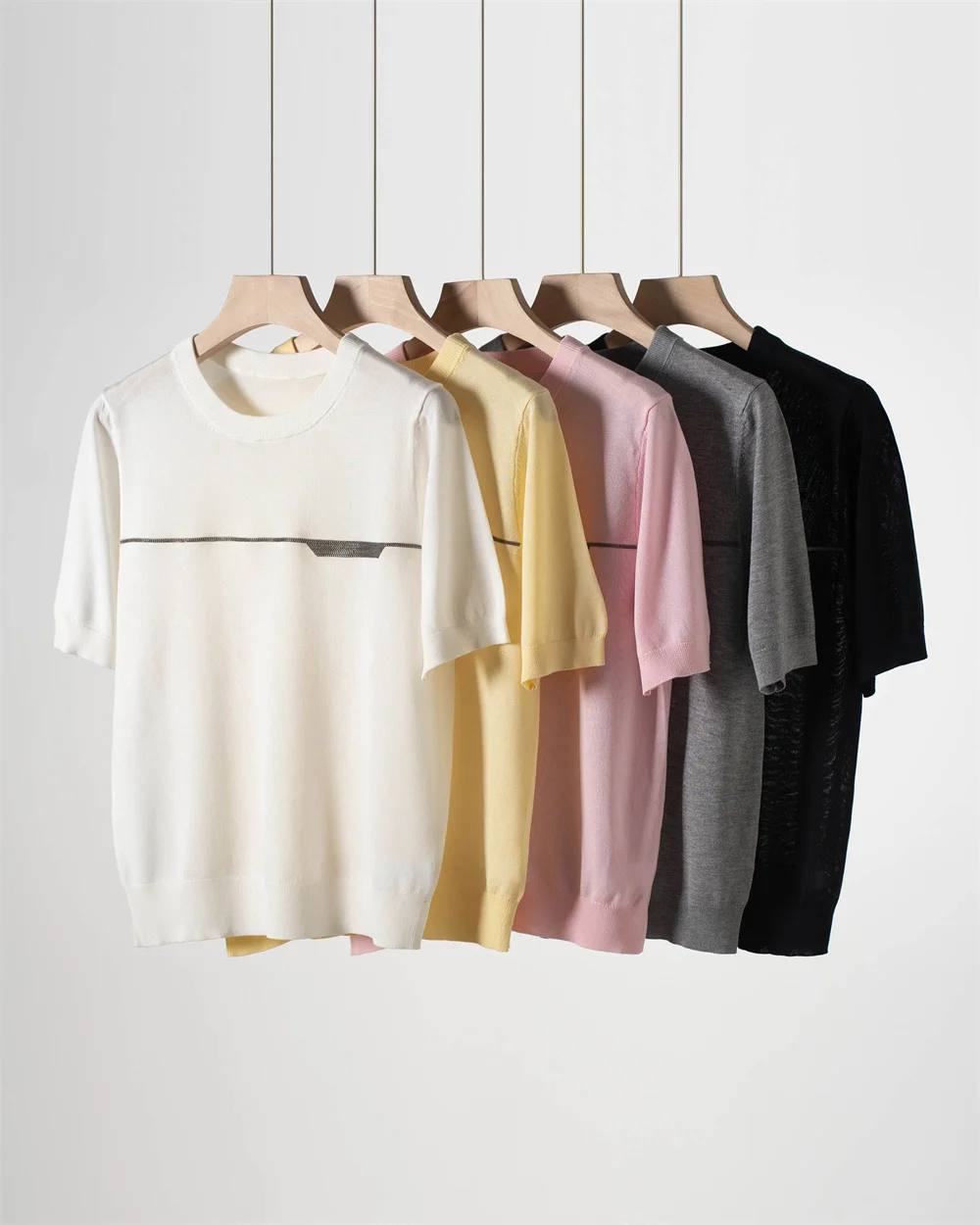 26 Summer New Women's Clothes Casual Top Round Neck Short-sleeved Beading Knit Sweater
