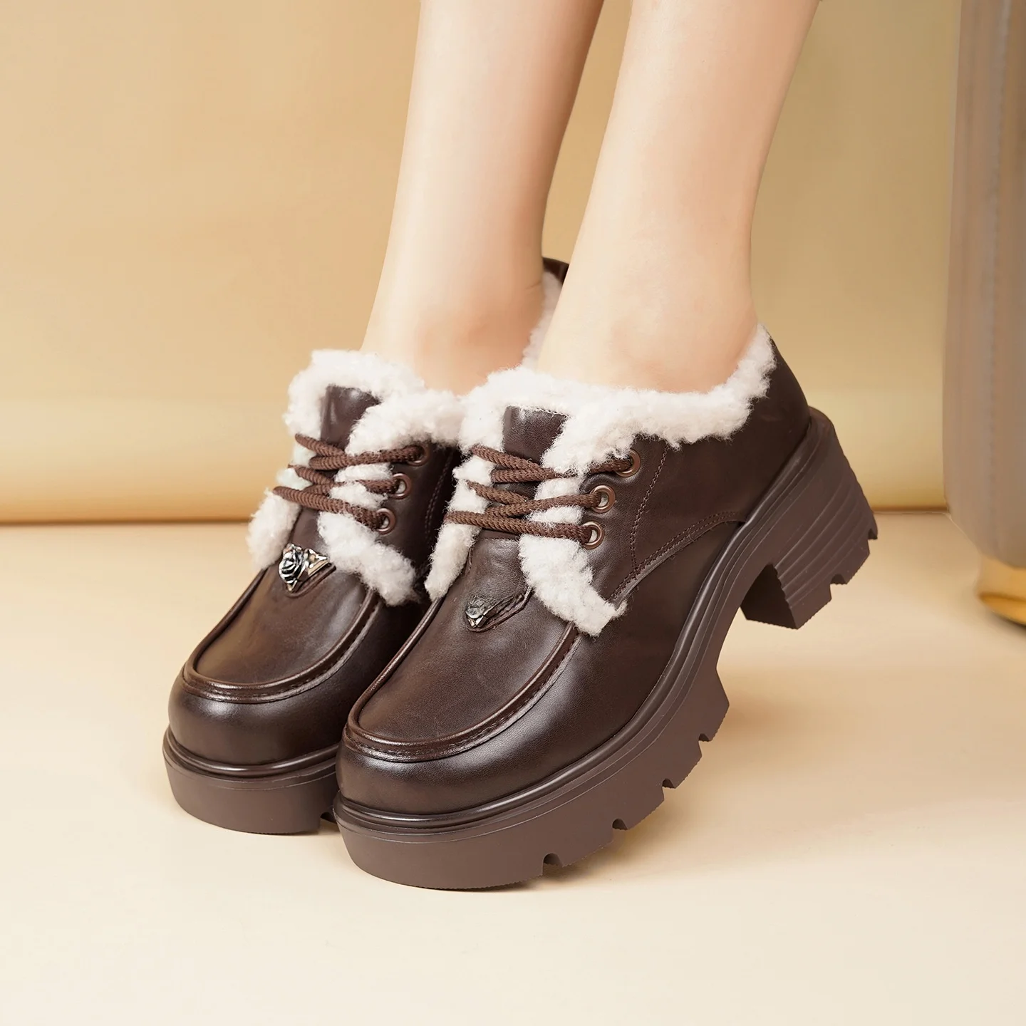 

Women's Winter Fce Lined Lace up Flats Thi Heel Heightening Cotton oes Bean Bean oes PU Lined High Top Sport Sneakers