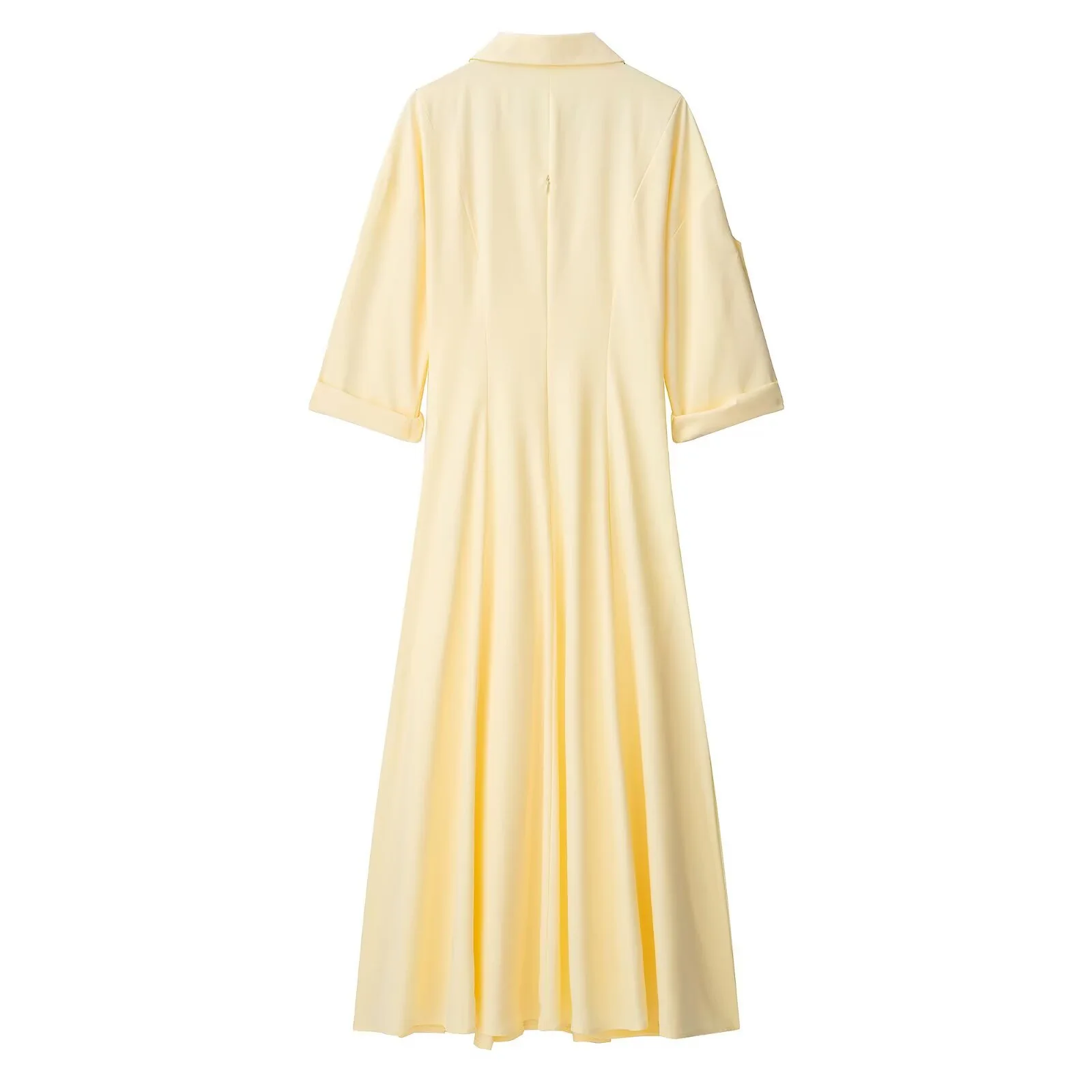 Vestido camisa outono feminino amarelo com decote em v gola virada para baixo babados cintura alta maxi vestido para feminino elegante temperamento senhora vestido
