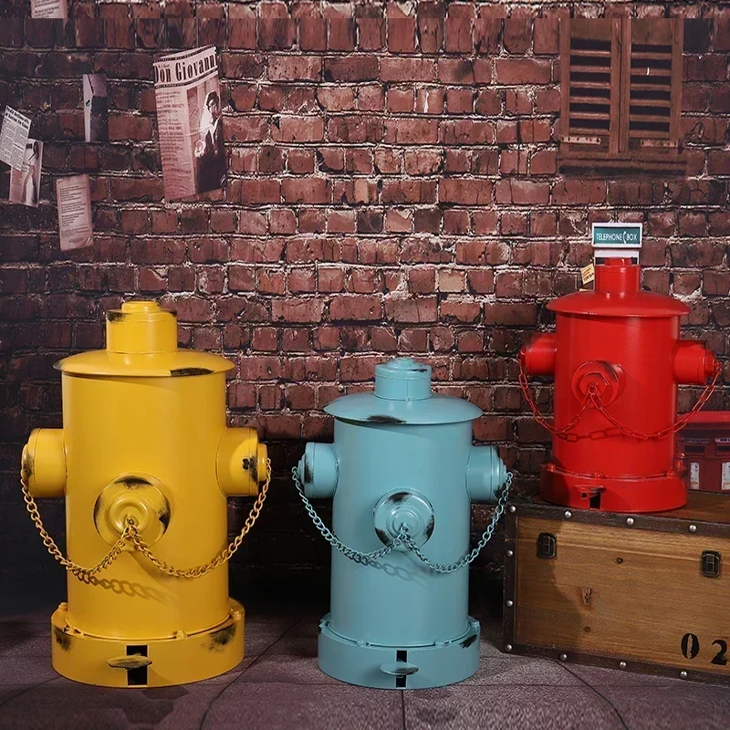 TAO Retro wrought iron industrial personality storage tube fire hydrant with cover foot metal trash can living room outdoor.