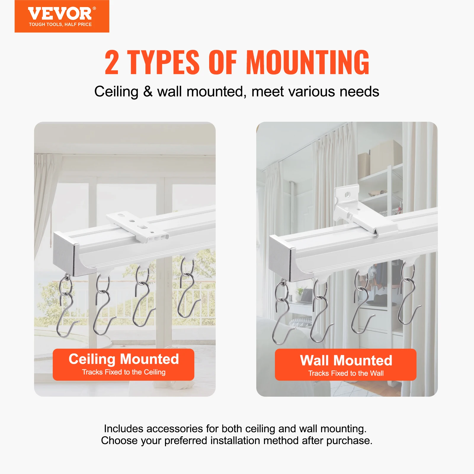 VEVOR Ceiling Curtain Track Set Meter Sliding Ceiling Track System Curtains Room Divider Curtain Track Ceiling/Wall Mounted