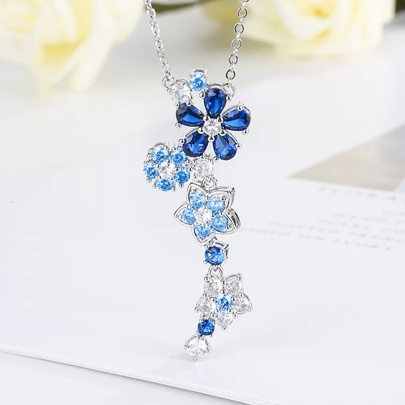 

Новый ювелирный набор из серебра S925 с покрытием, браслет и колье с циркониевыми цветами, высококачественная модная универсальная легкая роскошная цветная бижутерия.