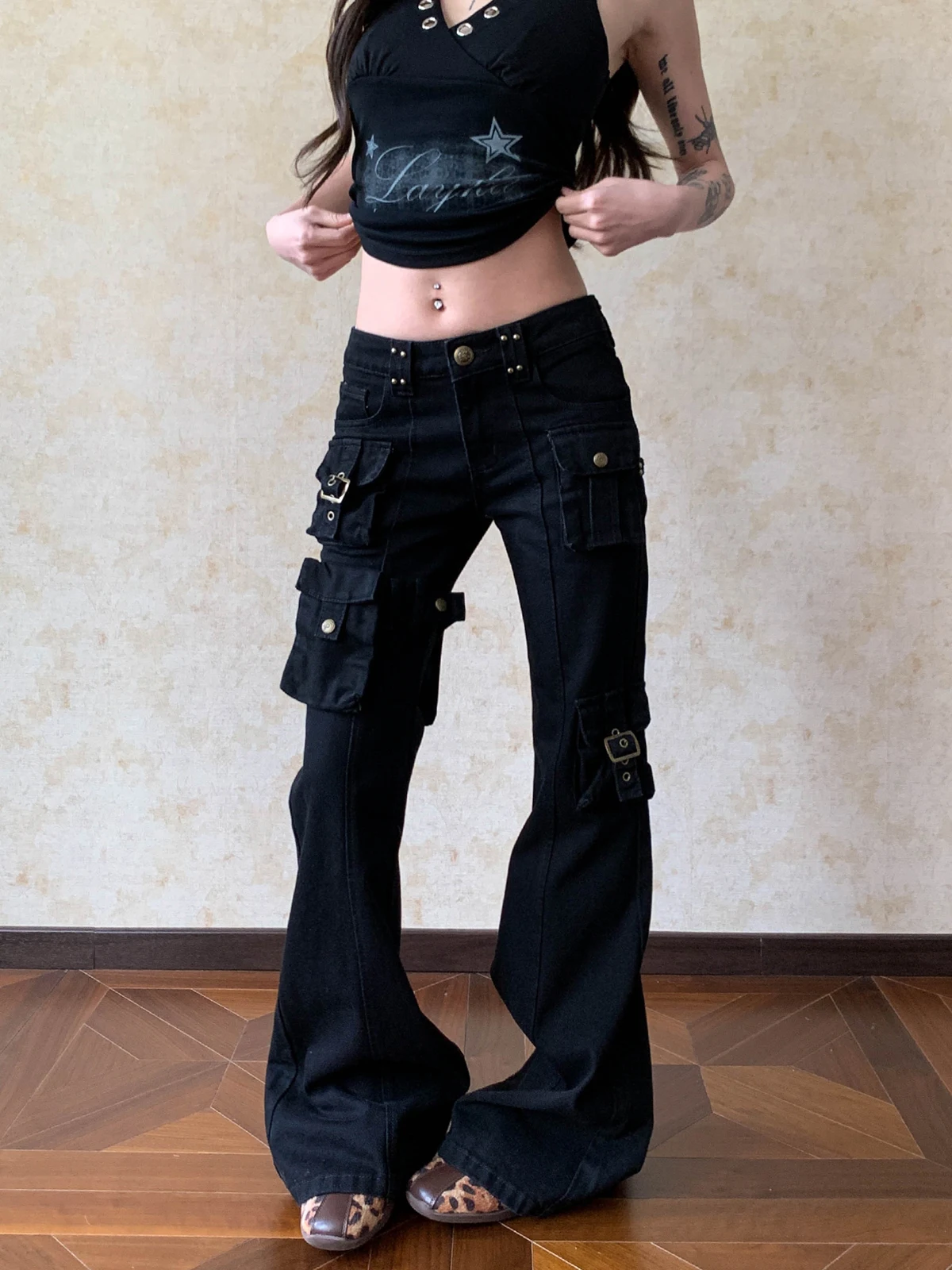 

Low Waist Multket Work Pants Women's Micro Flared Slimming Casual Jeans Aket American Millennium Spicy Girl Wear