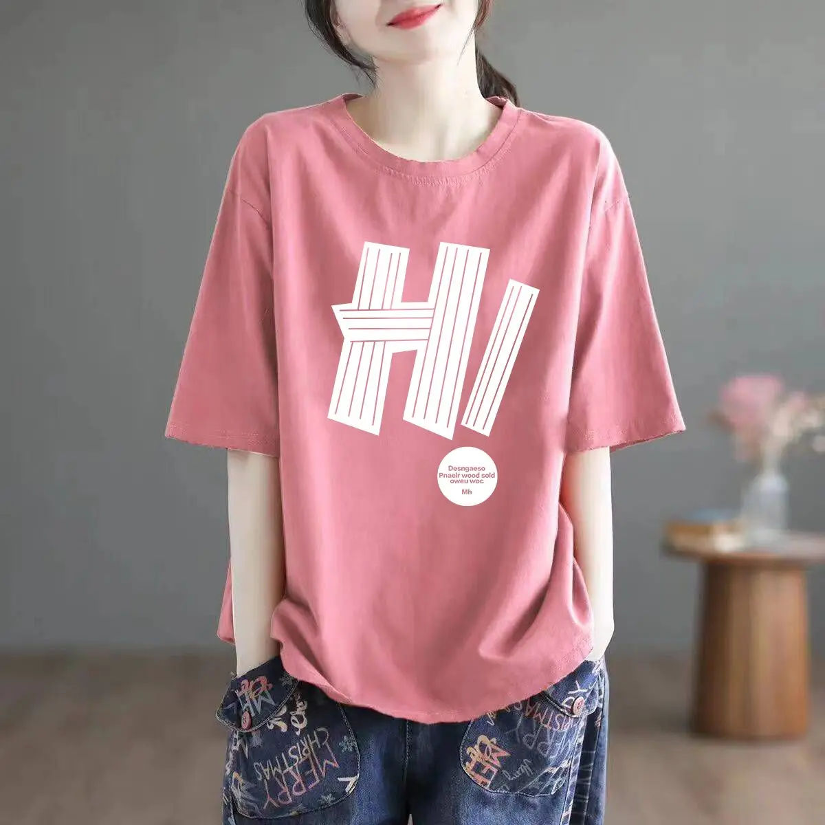 Cotton Short-sleeve T-shirt Women Summer Clothes New Arrival Letter Hi Harajuku American Style Retro Loose Lady Tops Y2k Trendy