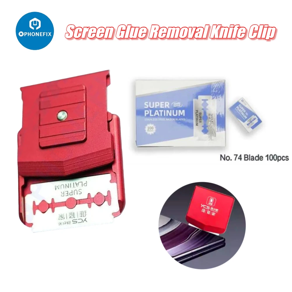 

YCS двухсторонние скребки с лезвиями бритвы из нержавеющей стали, зажим для ножа для удаления клея, зажим для экрана телефона, инструмент для очистки и ремонта