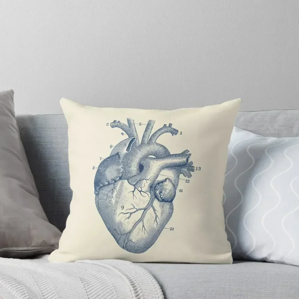 Human Heart Diagram - Vintage Anatomy Throw Pillow Pillow Decor luxury throw pillow covers Pillowcases