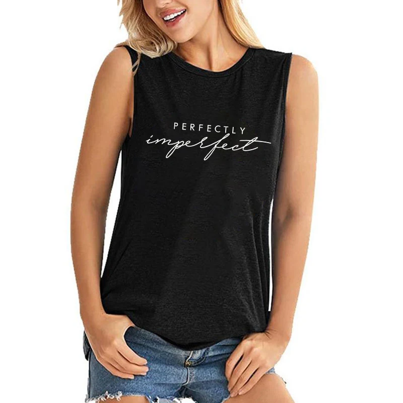 

Perfectly Imperfect Printing Summer Tops Women'S Fashion Casual Beach Tank Tops Round Neck Loose Blouse Ladies Sleeveless