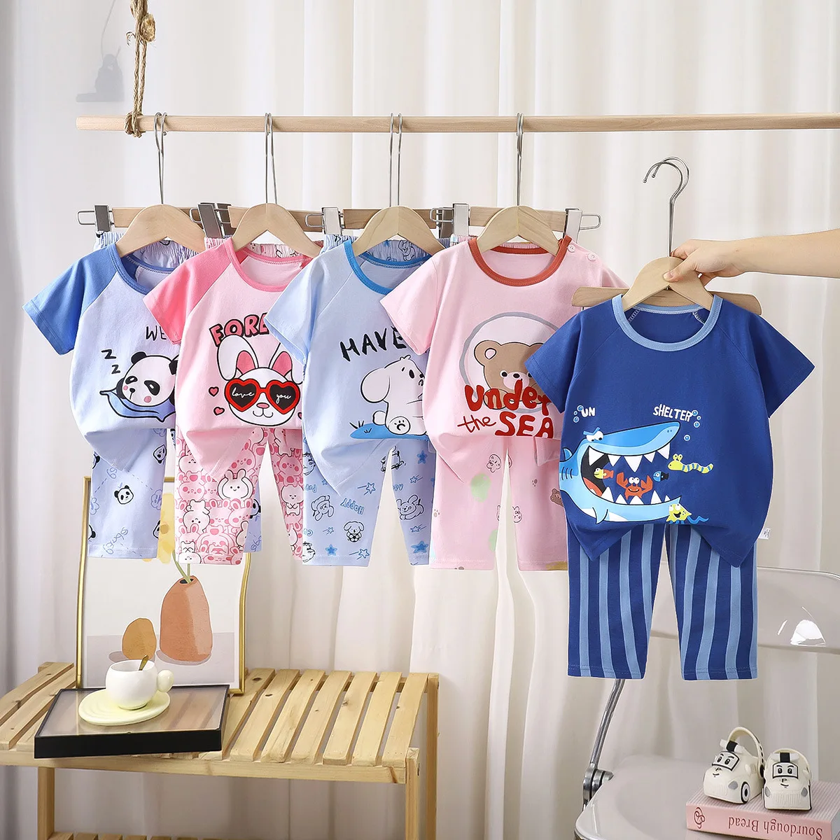 Children's short-sleeved set summer new pure cotton boys' pajamas  air-conditioned clothes Class A summer children's clothing