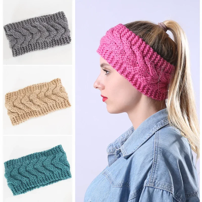 Winter Warmer Ear Knitted Headband Turban for Women Crochet Bow Wide Stretch Solid Hairband Quality Headwrap Hair Accessories