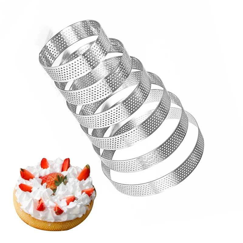 6 Pcs/Set Round Tart Ring for Baking, Stainless Steel Perforated Pastry Ring Mold for French Tarte, Kitchen Tools Cooking Gadget