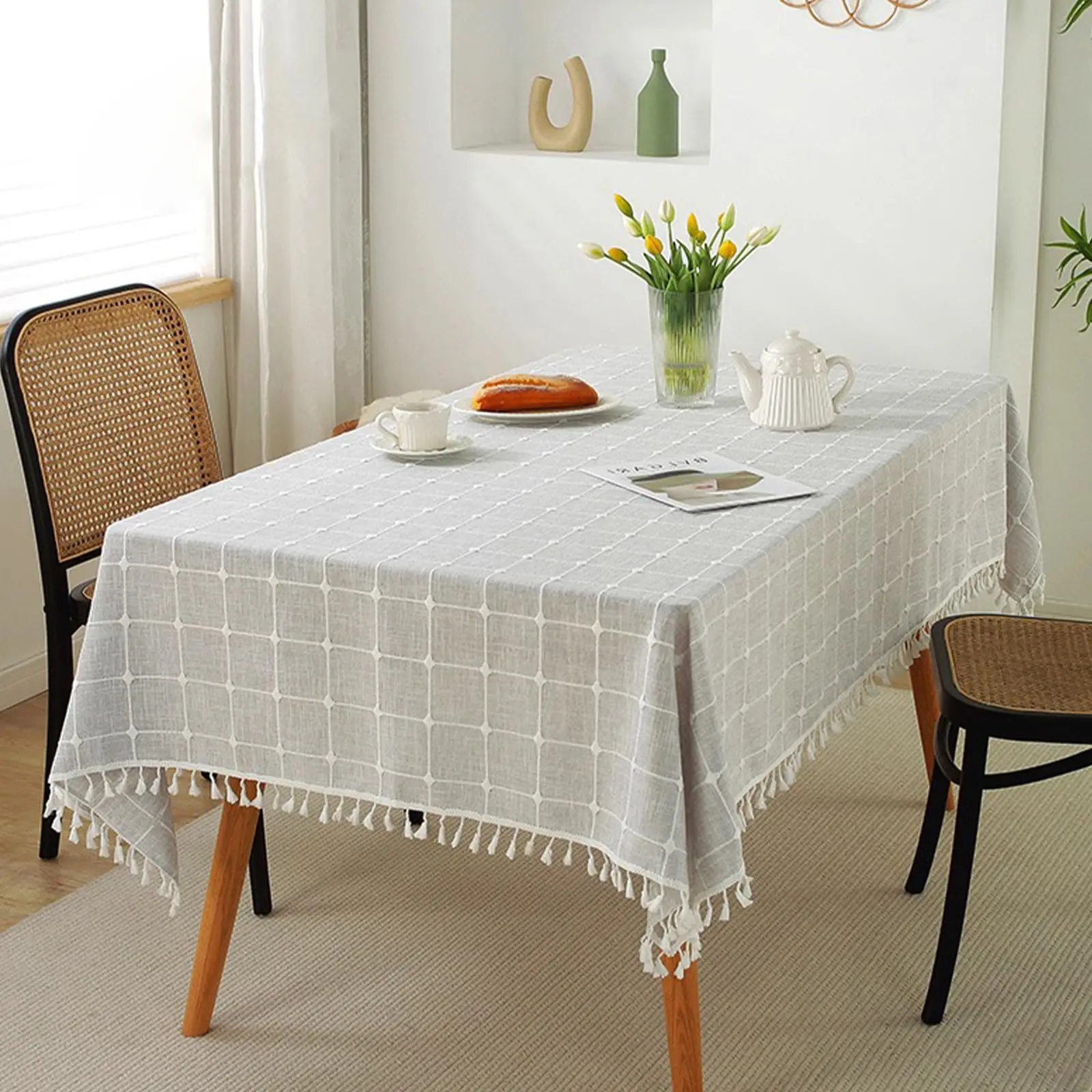 

Rectangle Table Cloth for Rectangle Tables, Rustic Waterproof Cotton Linen Tablecloth, Wrinkle Free Tablecloth