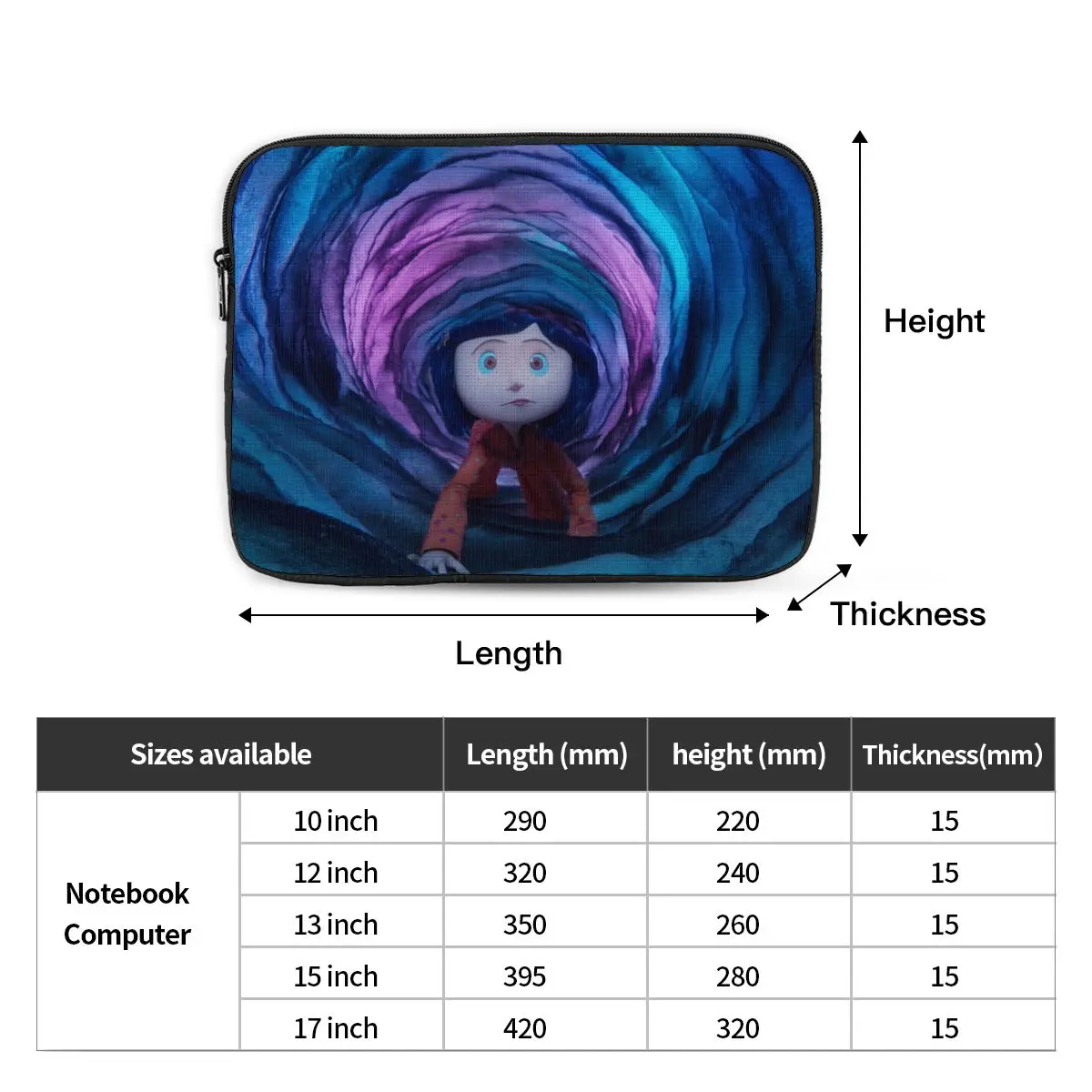 Coralines Halloween Cartoon Anime Notebook Laptop Bag Case Pouch Notebook Sleeve Cover Bag Tablet Shockproof Case Bag