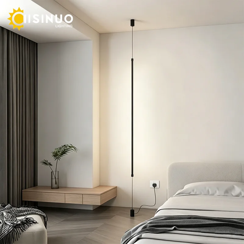 

Modern LED Linear Pendant Light & Wall Sconce 2-in-1 19W 3000K Black Finish Straight Strip Light for Bedside Bedroom Home Decora