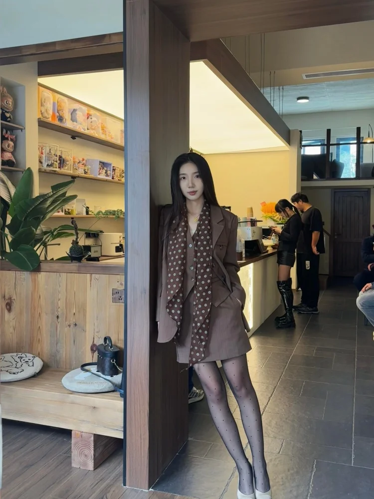 

Korean Style Retro Money Suit Women's Jacket Vest Set Spring Fashion High Waist Skirt Casual Workwear Button up Coat