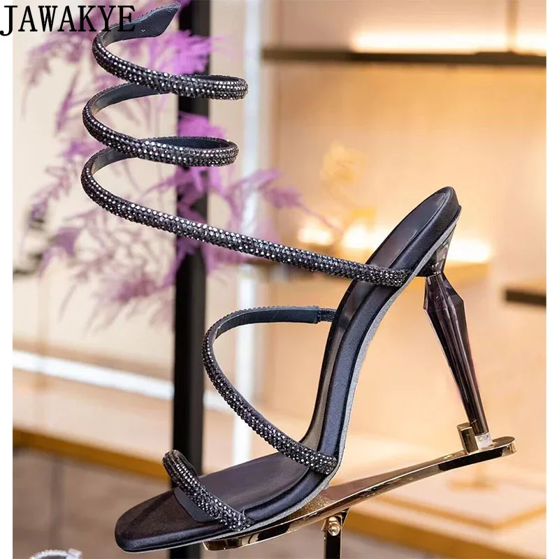 Luxury Brand Crystal High Heel Sandals Women Formal Evening Prom Dress Shoes Summer Sexy Gladiator Sandals Wedding Shoes