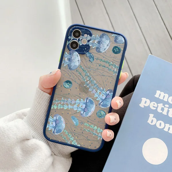 Niedliche Cartoon-Quallen Bedruckte Handyhülle für iPhone X XR XS 16 Plus 12 13 Mini 11 14 15 16 17 Pro Max Matte Stoßfeste Schutzhülle – Detail 7