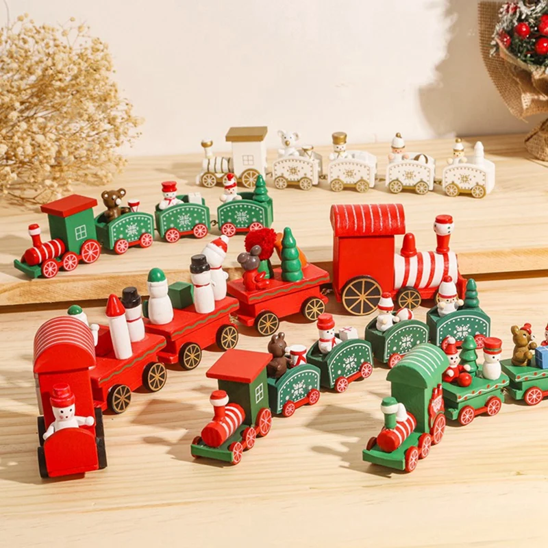 Merry Christmas รถไฟไม้เครื่องประดับตกแต่งบ้าน Santa Claus ของขวัญ Natal Navidad Noel ใหม่ปี Decor