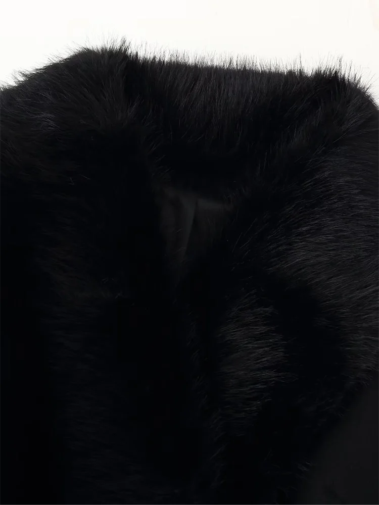 HH 冬用 レディース エレガント ラペル ファーカラー ポケット付き ウール ロングコート 女性らしい 暖かい 長袖 ダブルブレスト ベルト付き ジャケット