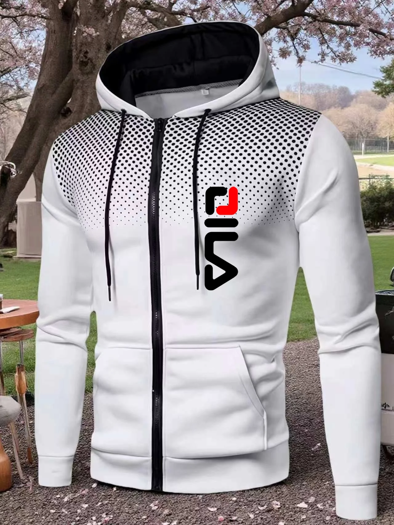 Men Casual Simple Jogging Sporty Graphic Printed Zipper Hoodie autumn and winter Warm Outerwear Outdoor street Drawstring hoodie