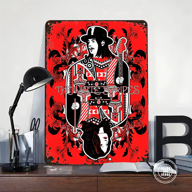 The White Stripes King and Queen Metal Poster Customized Wall Art Retro Vintage Metal Signs for Man Cave Home Decor Room House